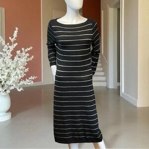 Ralph Lauren "Lauren" Black Sweater Dress Size M Metallic Silver Stripes NWT!